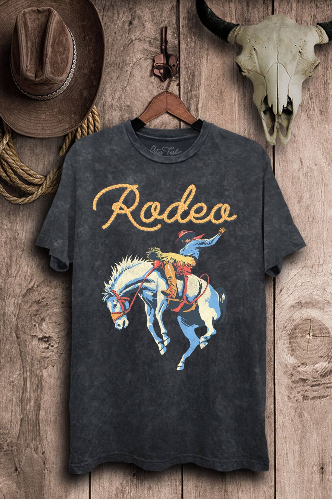 Rodeo Graphic Top: Vintage Black Mineral Wash