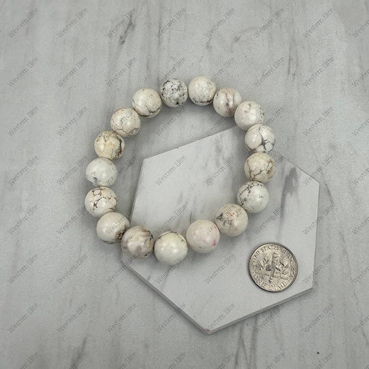 12 mm white round turquoise stone beads stretch Bracelet
