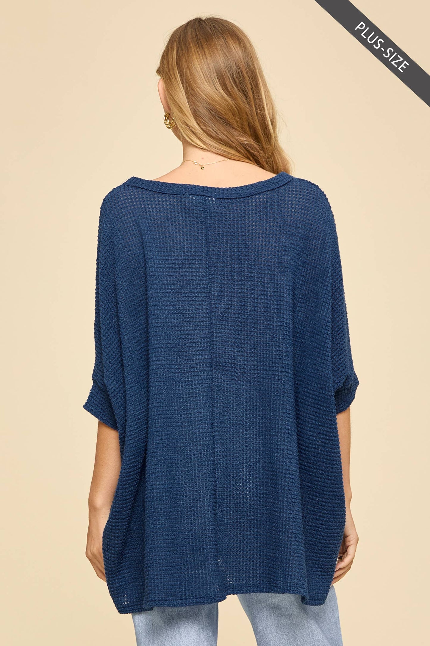 Oversized Crochet Knit Poncho To: Navy
