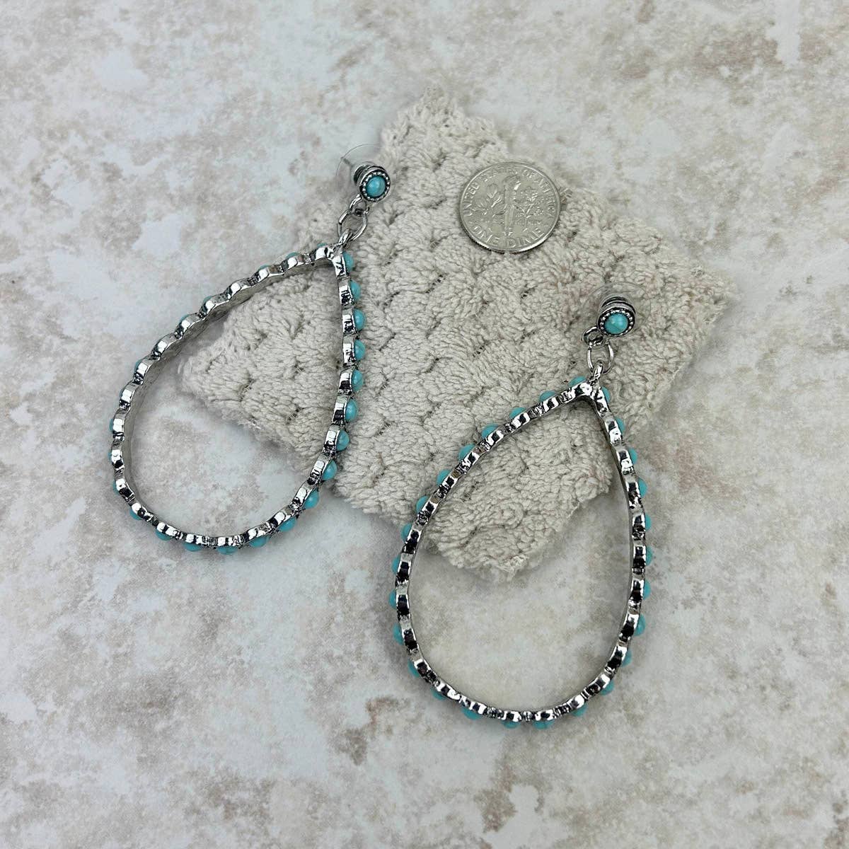 Silver Dangle Earrings with Blue Turquoise Stone Teardrop