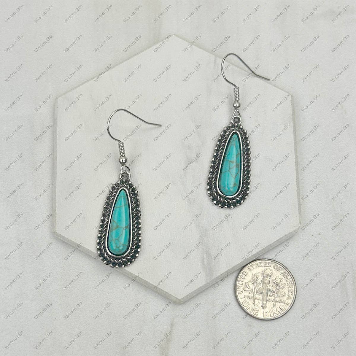 Silver metal with green turquoise stone teardrop Earrings