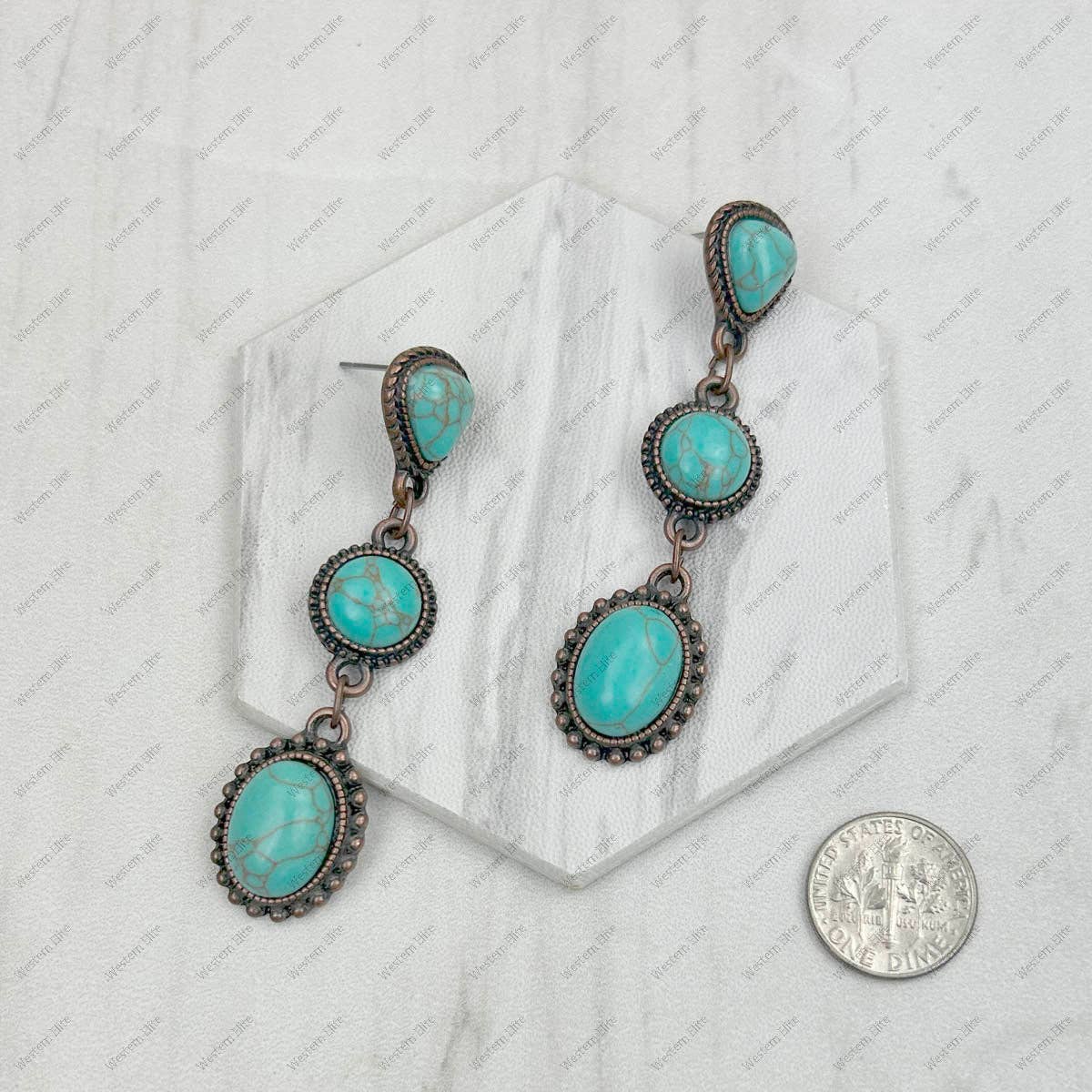Copper metal with blue turquoise stone concho Earrings