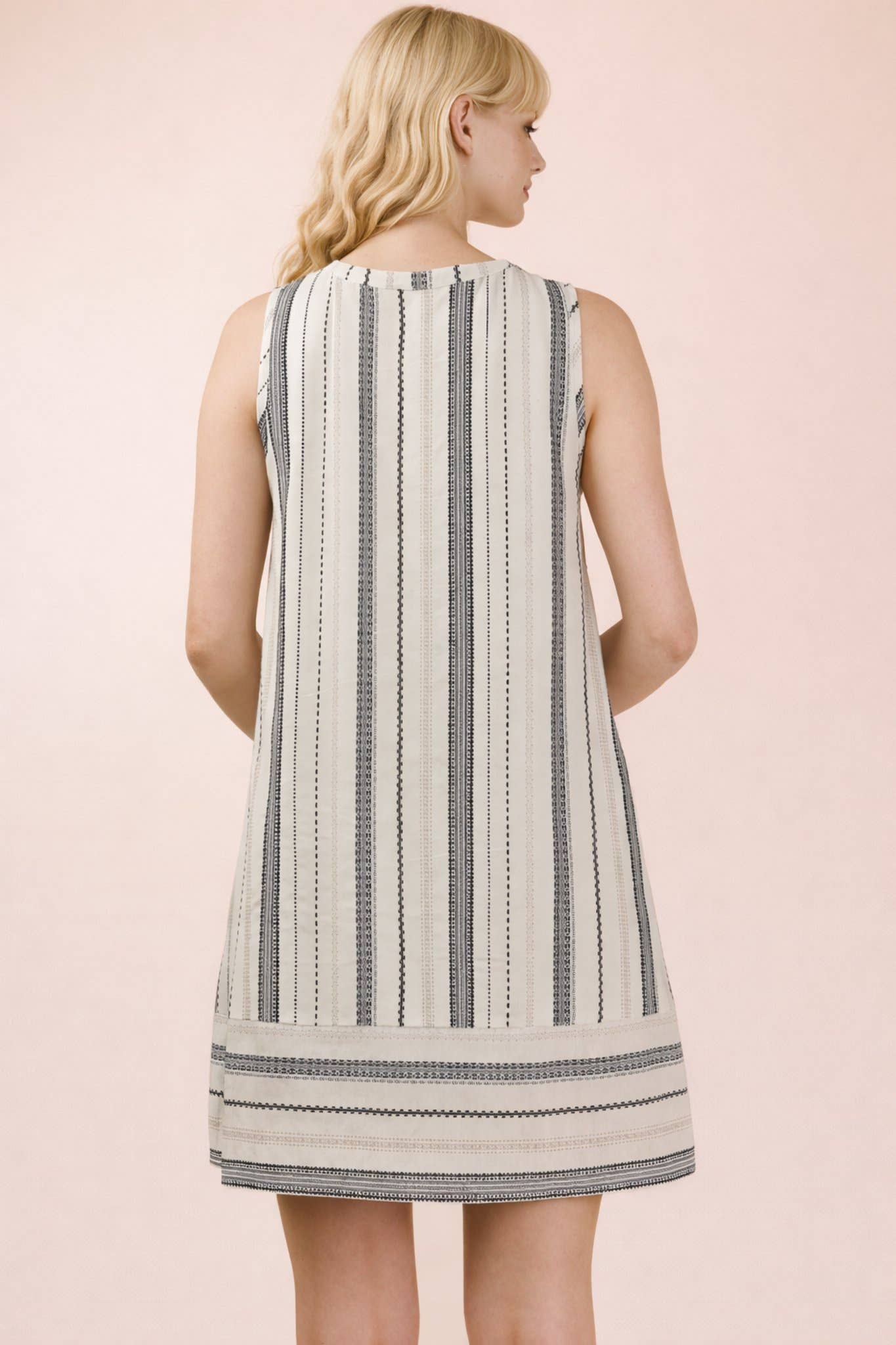 Striped Pintuck Detail Woven Mini Dress