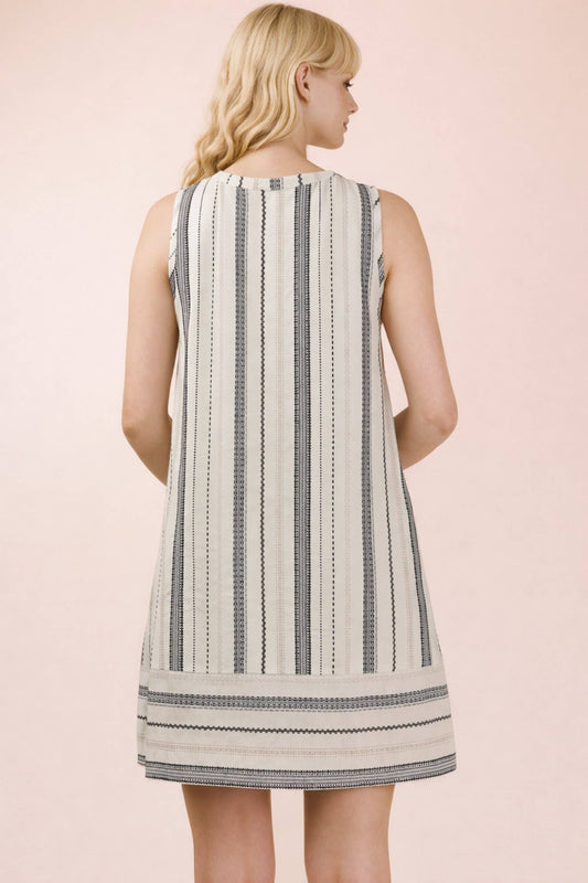 Striped Pintuck Detail Woven Mini Dress