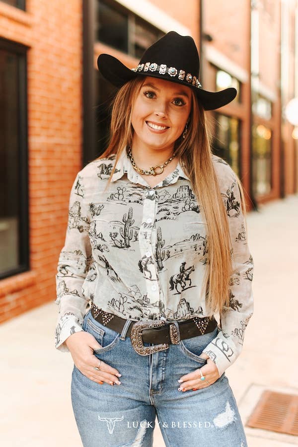 Western Desert Chiffon Collared Western Shirt
