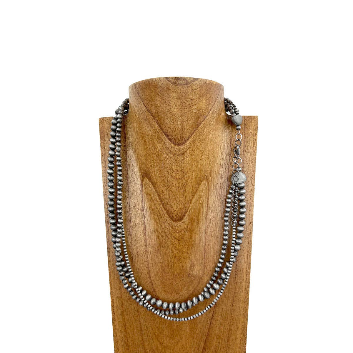 Silver Navajo pearl beads Necklace Plus 4 inches extension - 24 Inches 3 layers