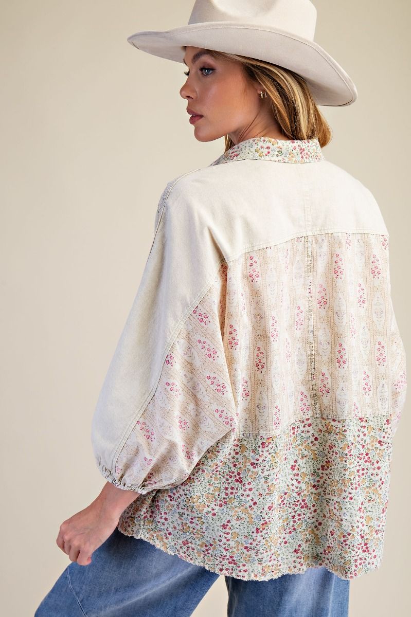 PRINT MIX WASHED BUTTON DOWN SHIRT