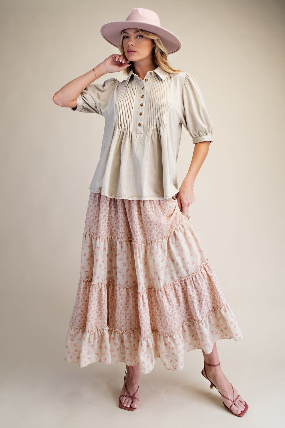 PINTUCKED WASHED COTTON SHIRT TOP