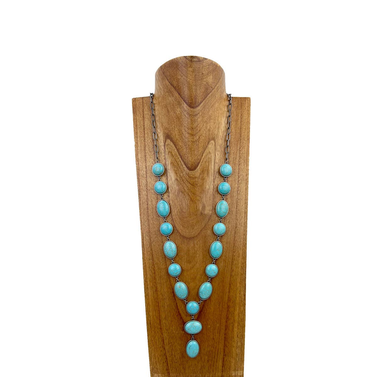 26" Silver link chain with turquoise stone
