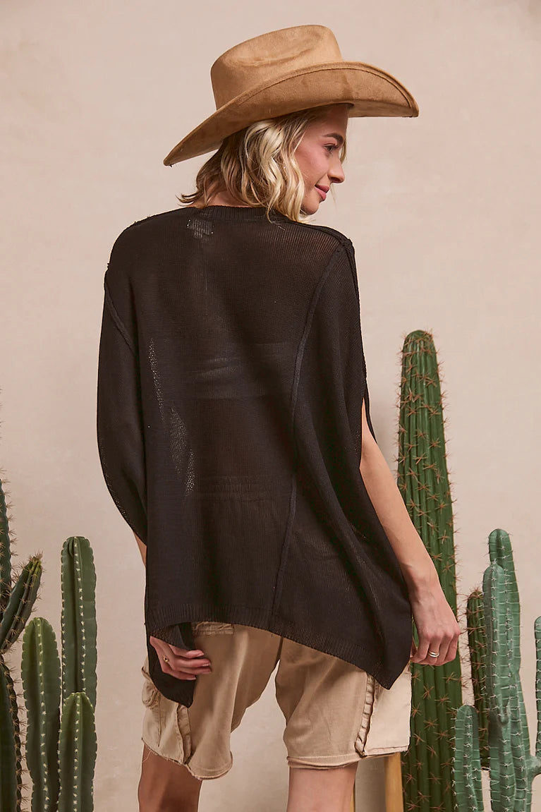 DOLMAN SLEEVE RIB TEXTURED SWEATER