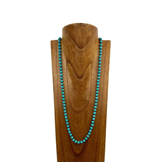 Blue Turquoise Beaded Necklace-34 Inches Long 8mm