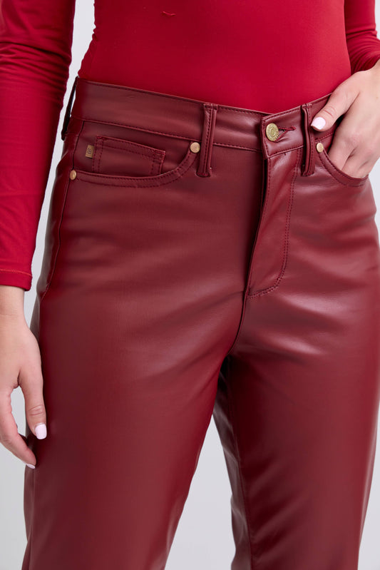 Faux Leather Tummy Control High Waisted Straight