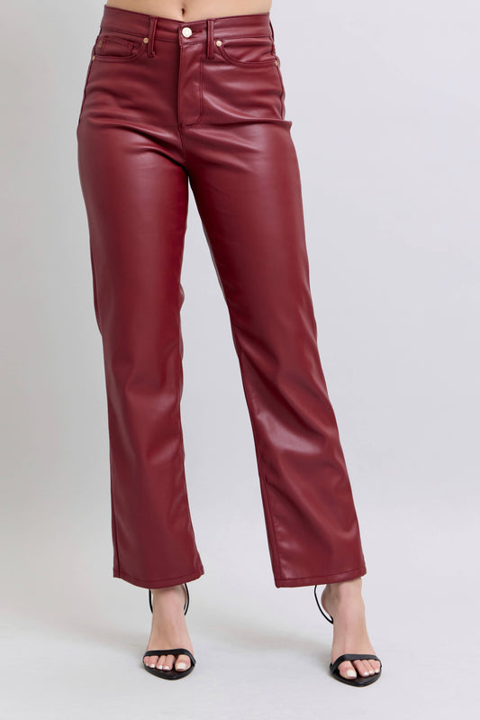 Faux Leather Tummy Control High Waisted Straight