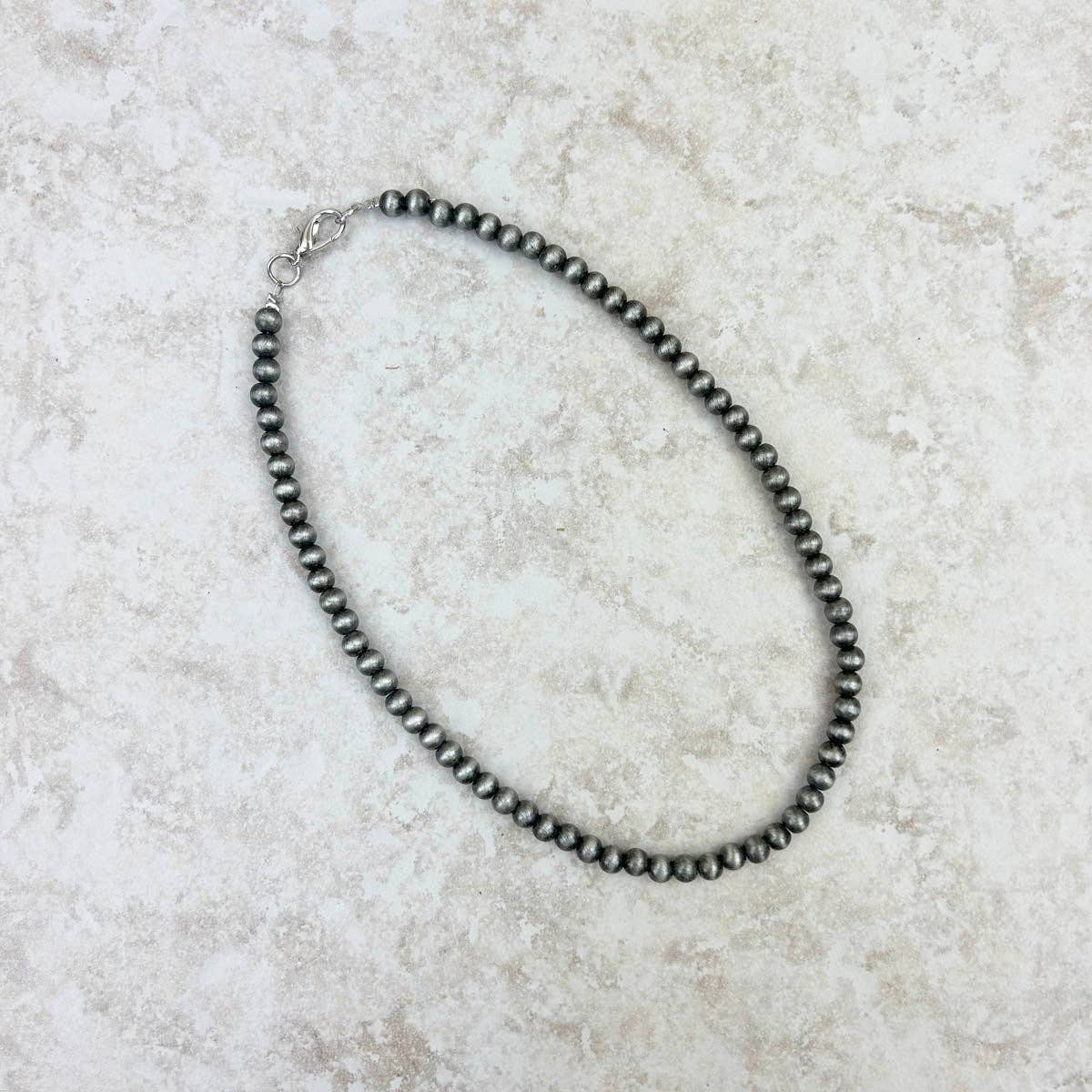 Navajo pearl bead Necklace 16 Inches 6mm silver