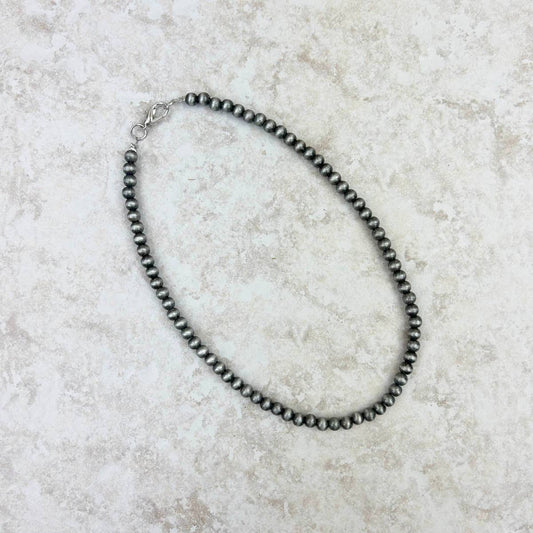 Navajo pearl bead Necklace 16 Inches 6mm silver