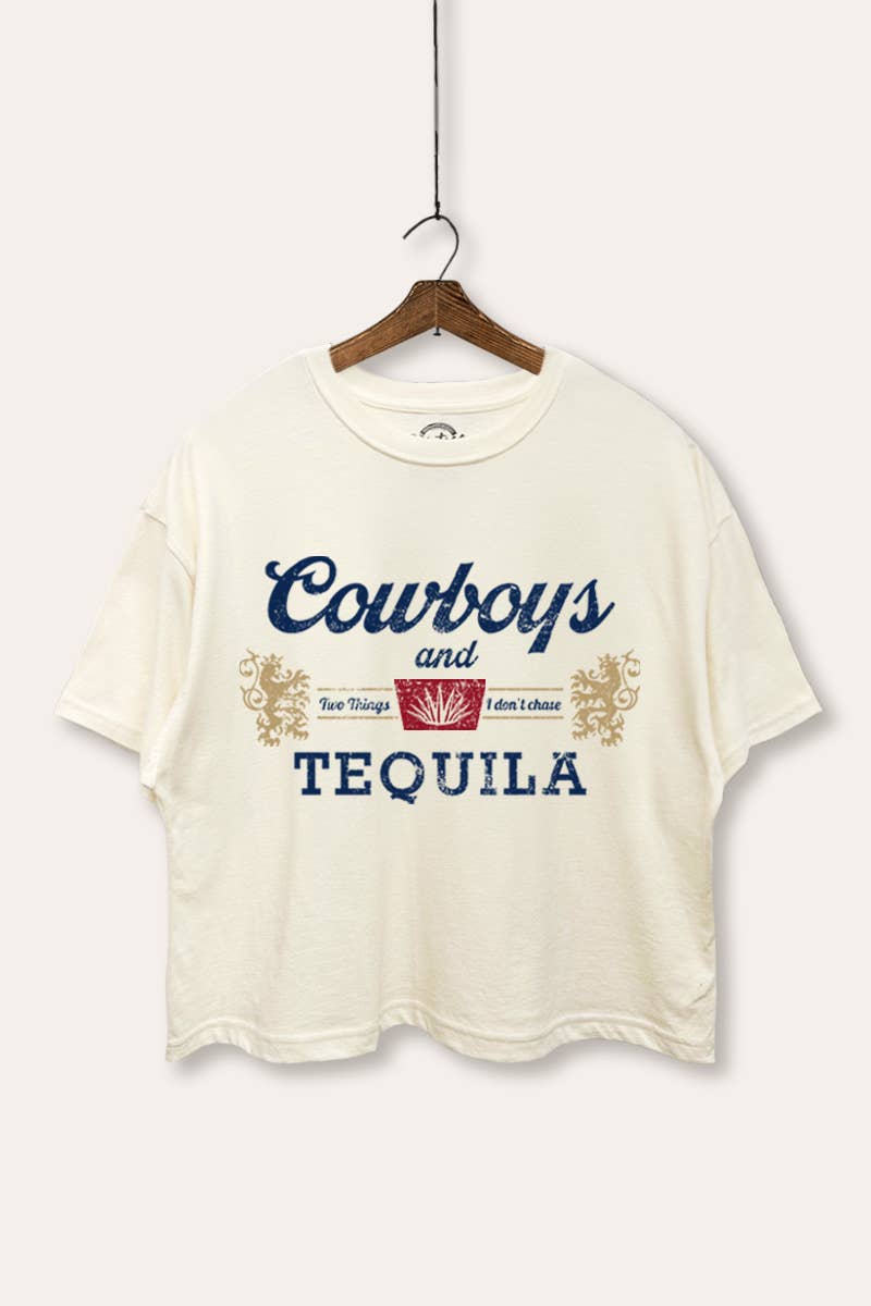 "COWBOYS & TEQUILA" GRAPHIC BOXY CROP TOP