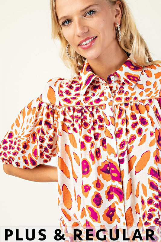 Leopard Print Button Down Blouse