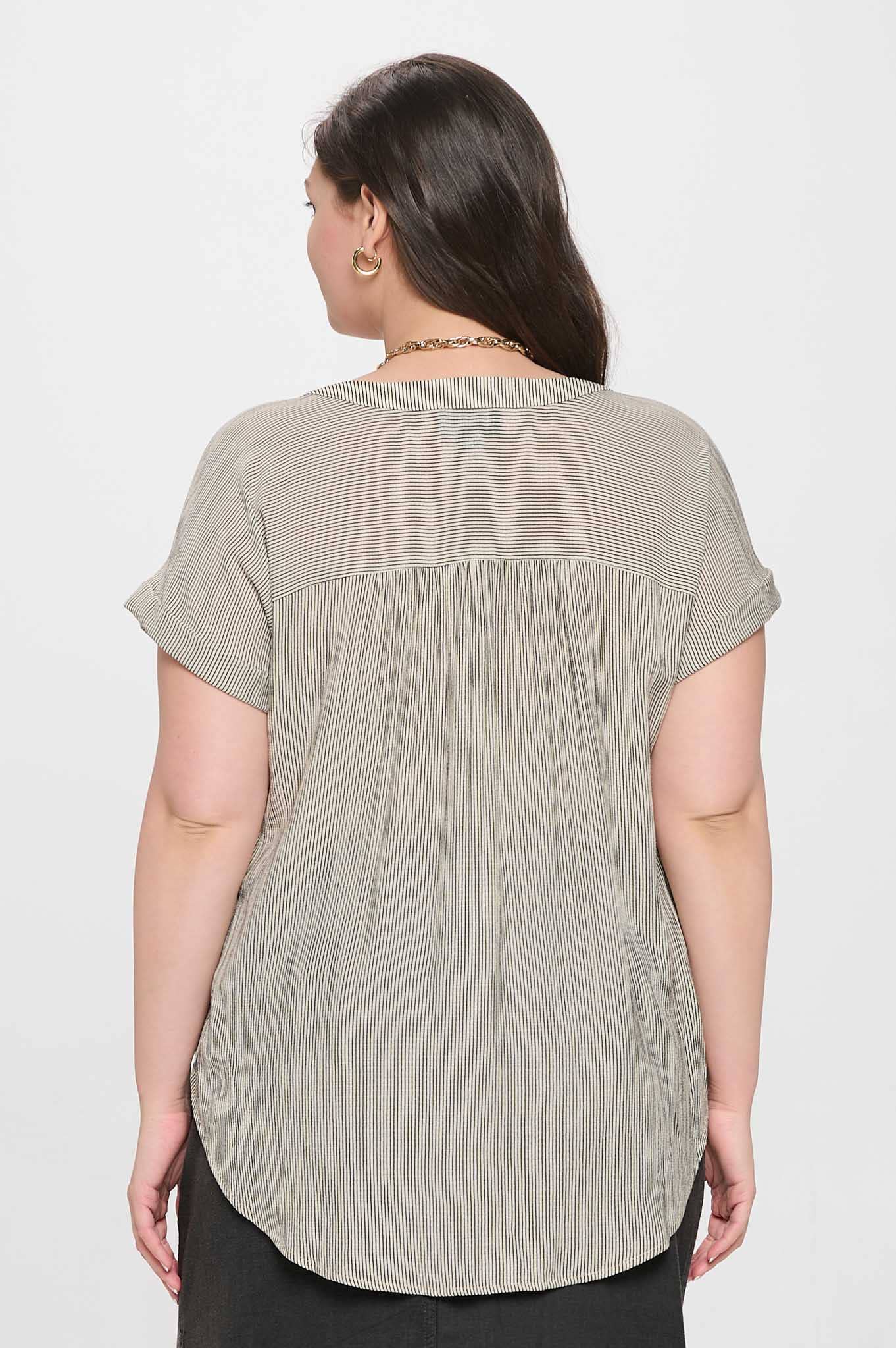 PLUS PINSTRIPE SHORT CUFF SLEEVE SHIRT IVORY