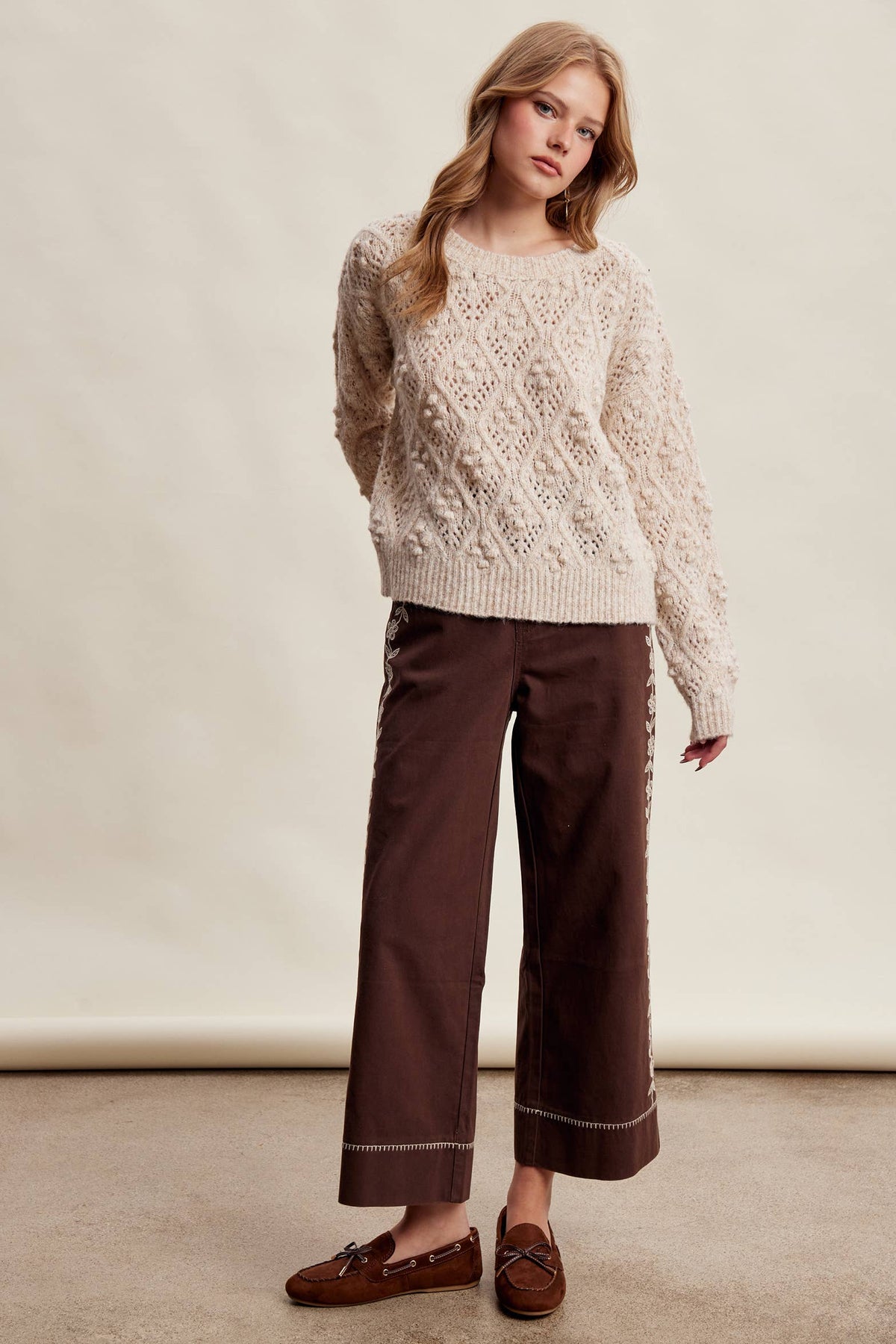 Bobble Pointelle Knit Sweater