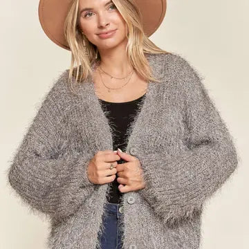 BUTTON Down Sweater Cardigan - Grey