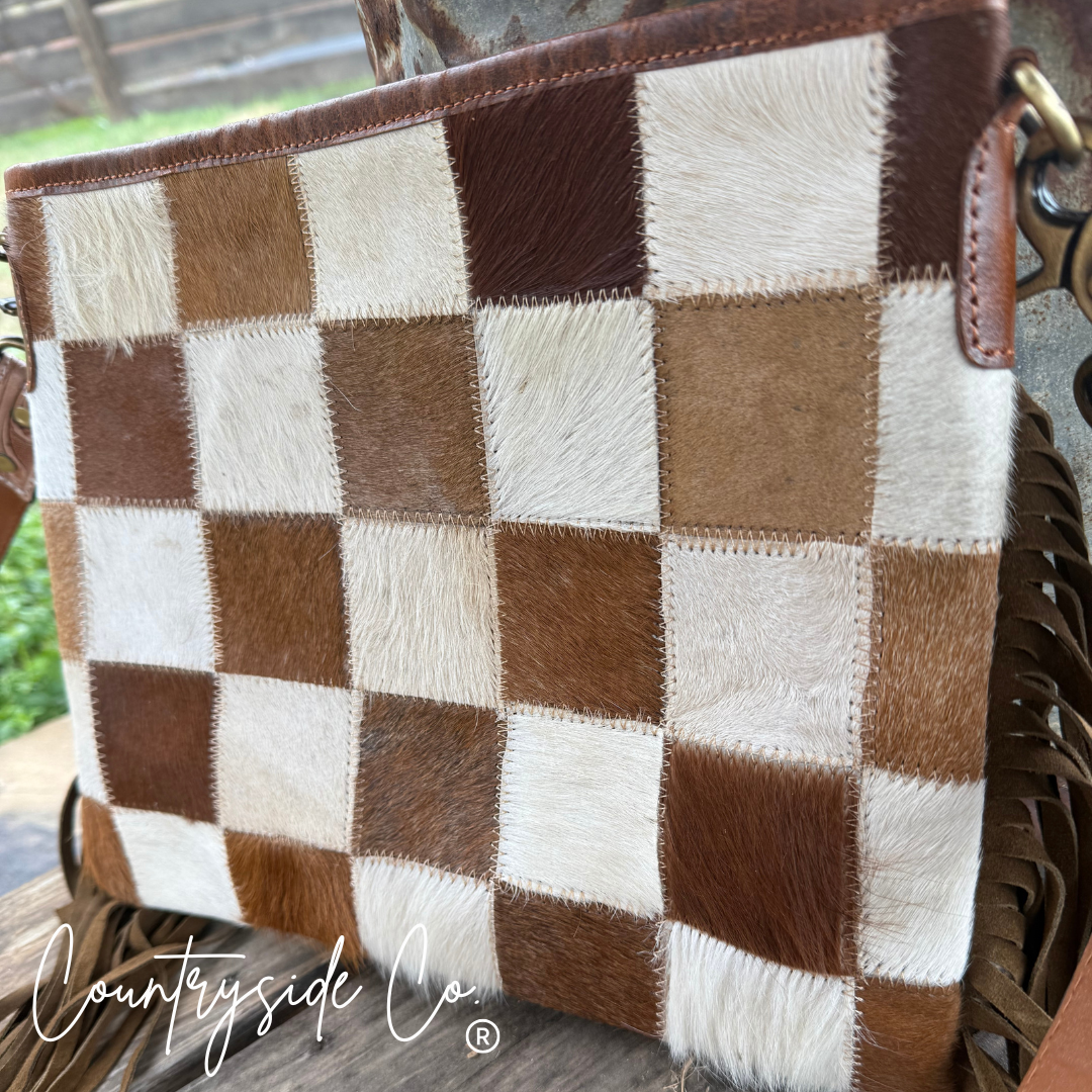 Longhorn Trail Cowhide Checkered Purse