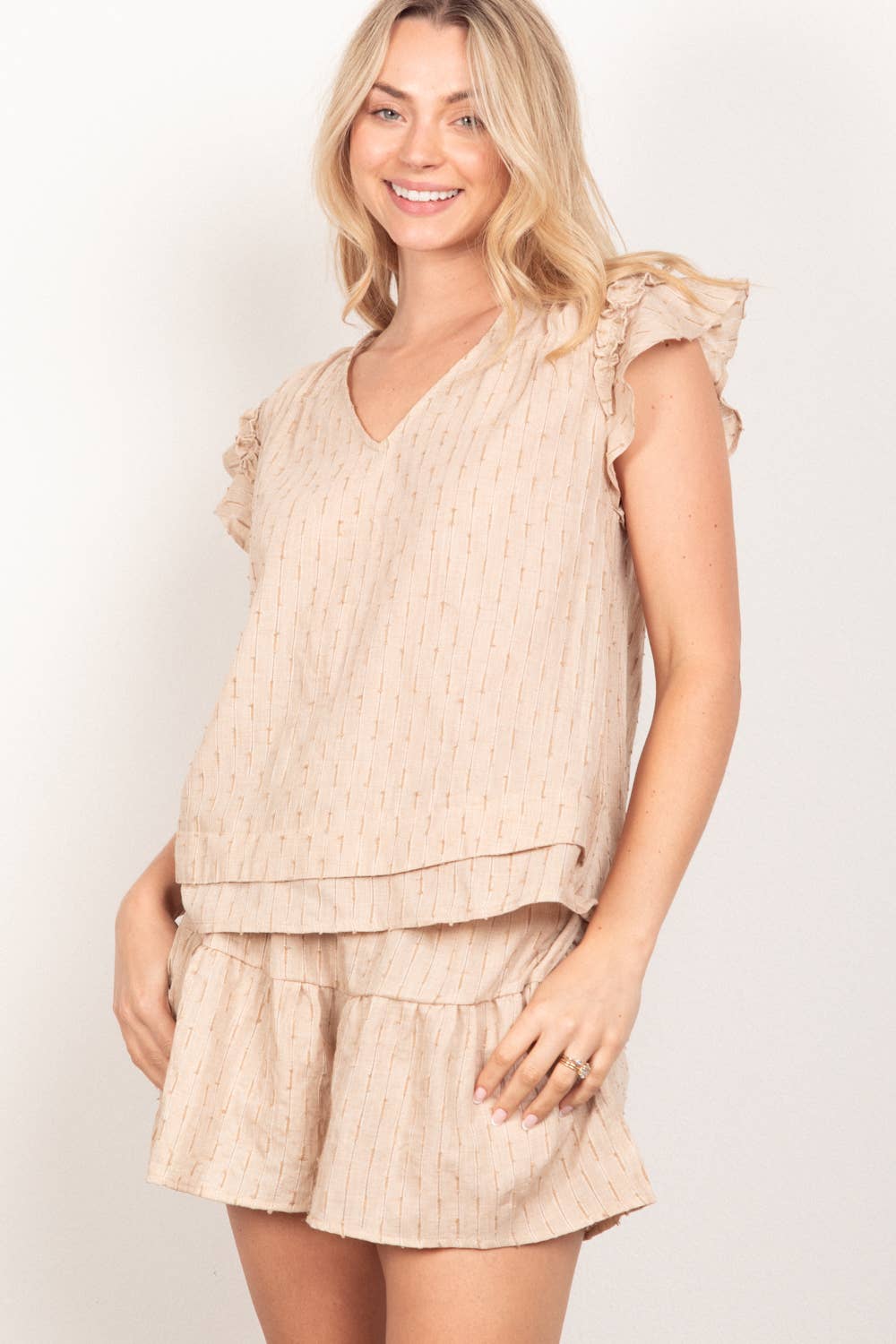 Solid Cotton Woven Cute Top & Shorts Set