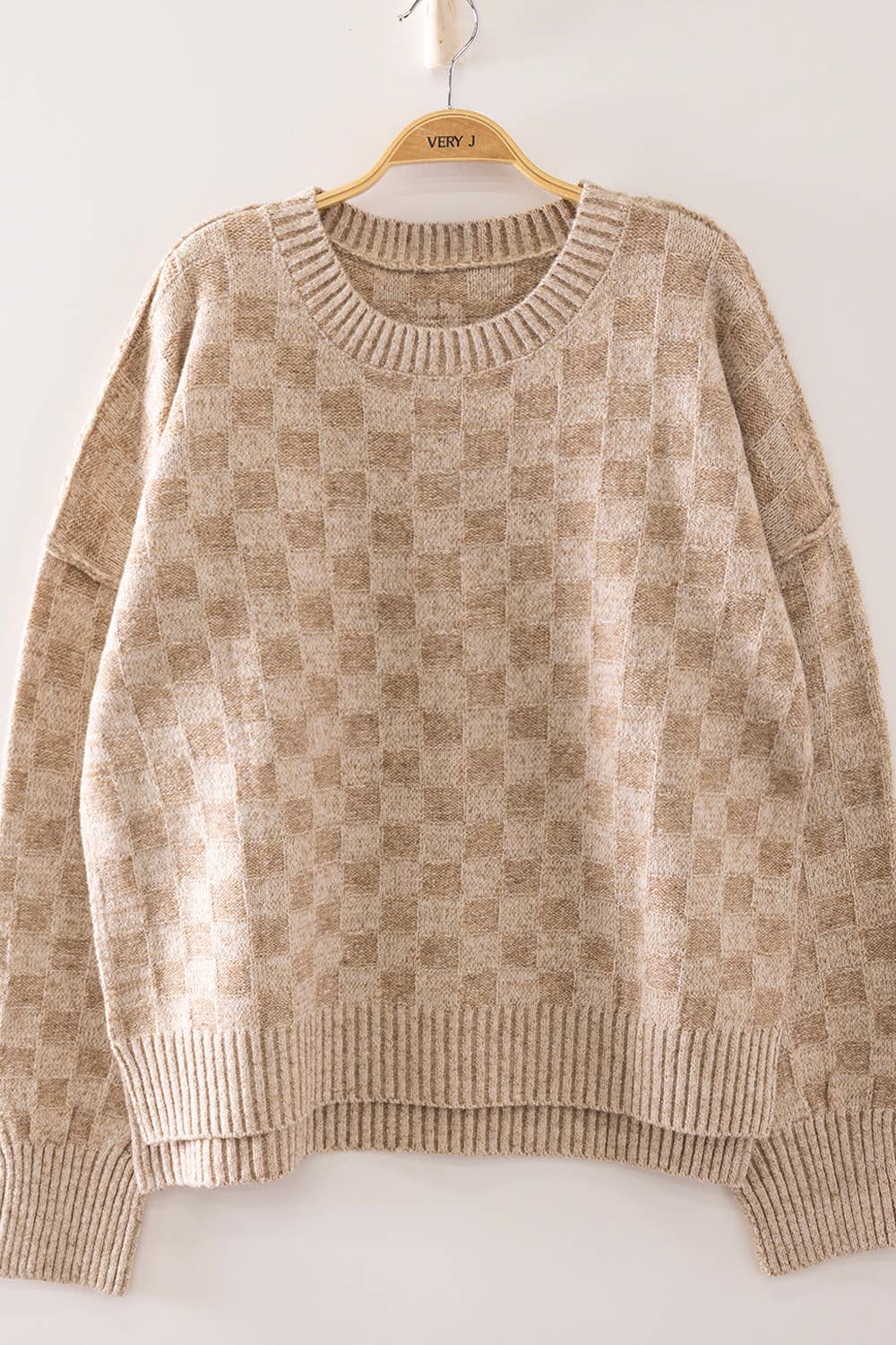 PLUS SIZE Checkerboard Knit Sweater