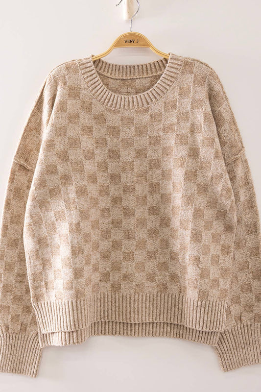 PLUS SIZE Checkerboard Knit Sweater