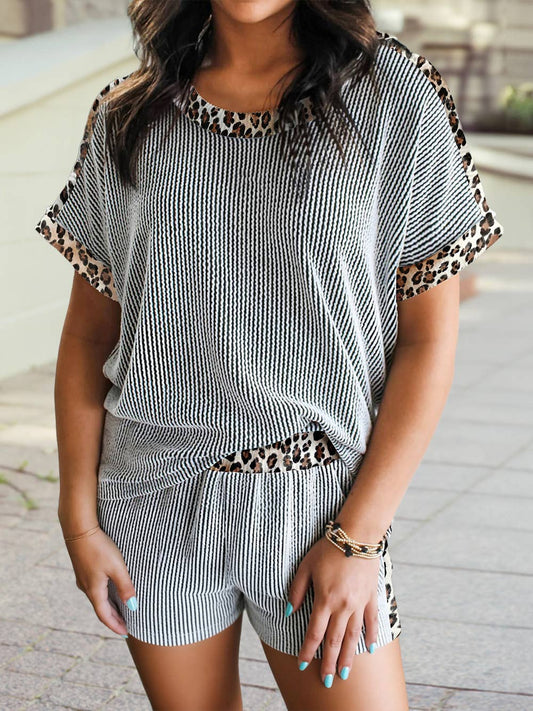 Leopard Natural Shift Short Sleeve 2pcs Pants Spring Sets