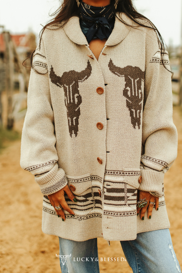 Cream Cowskull Sweater Cardigan