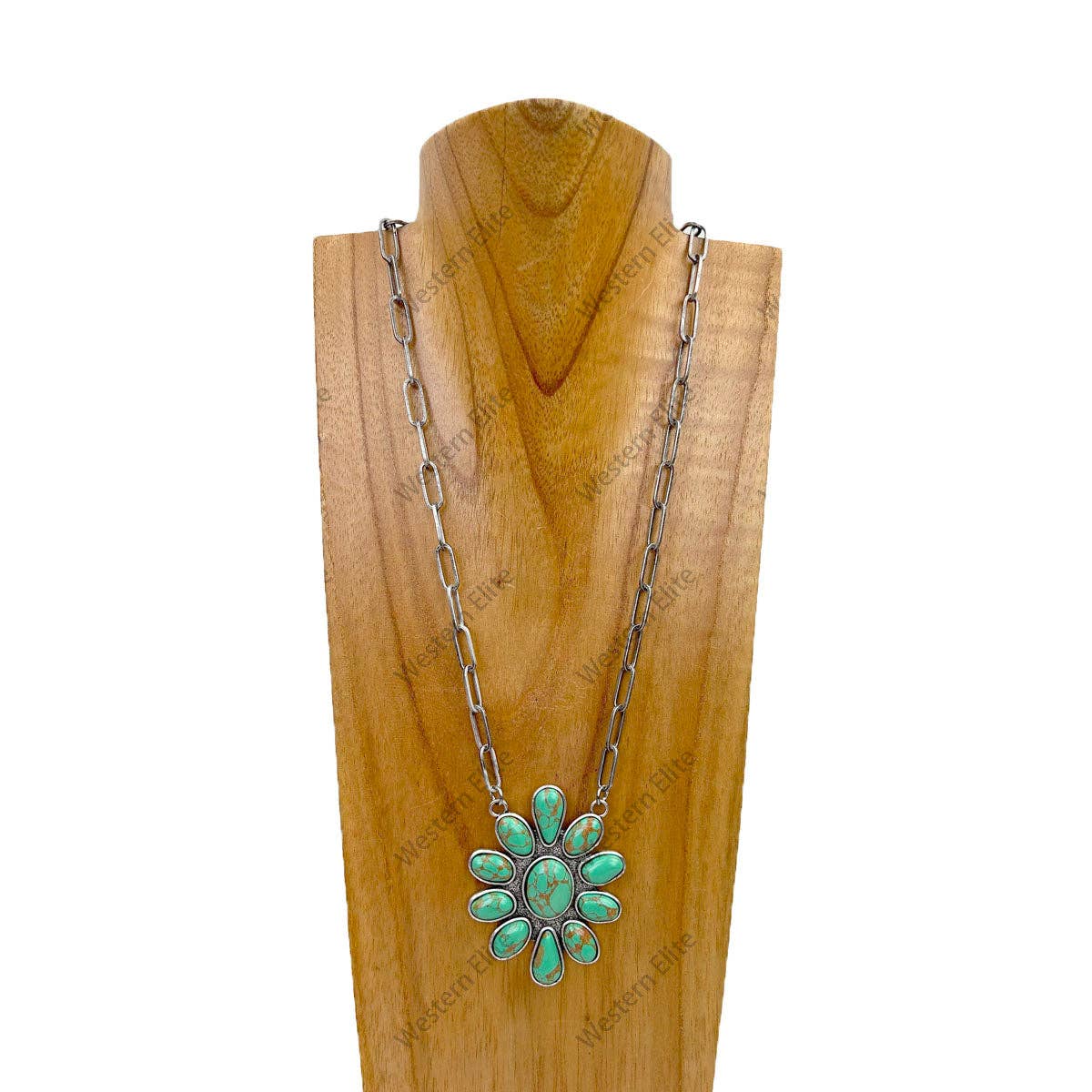 23 inches silver metal chain with large stone flower concho pendent Necklace
