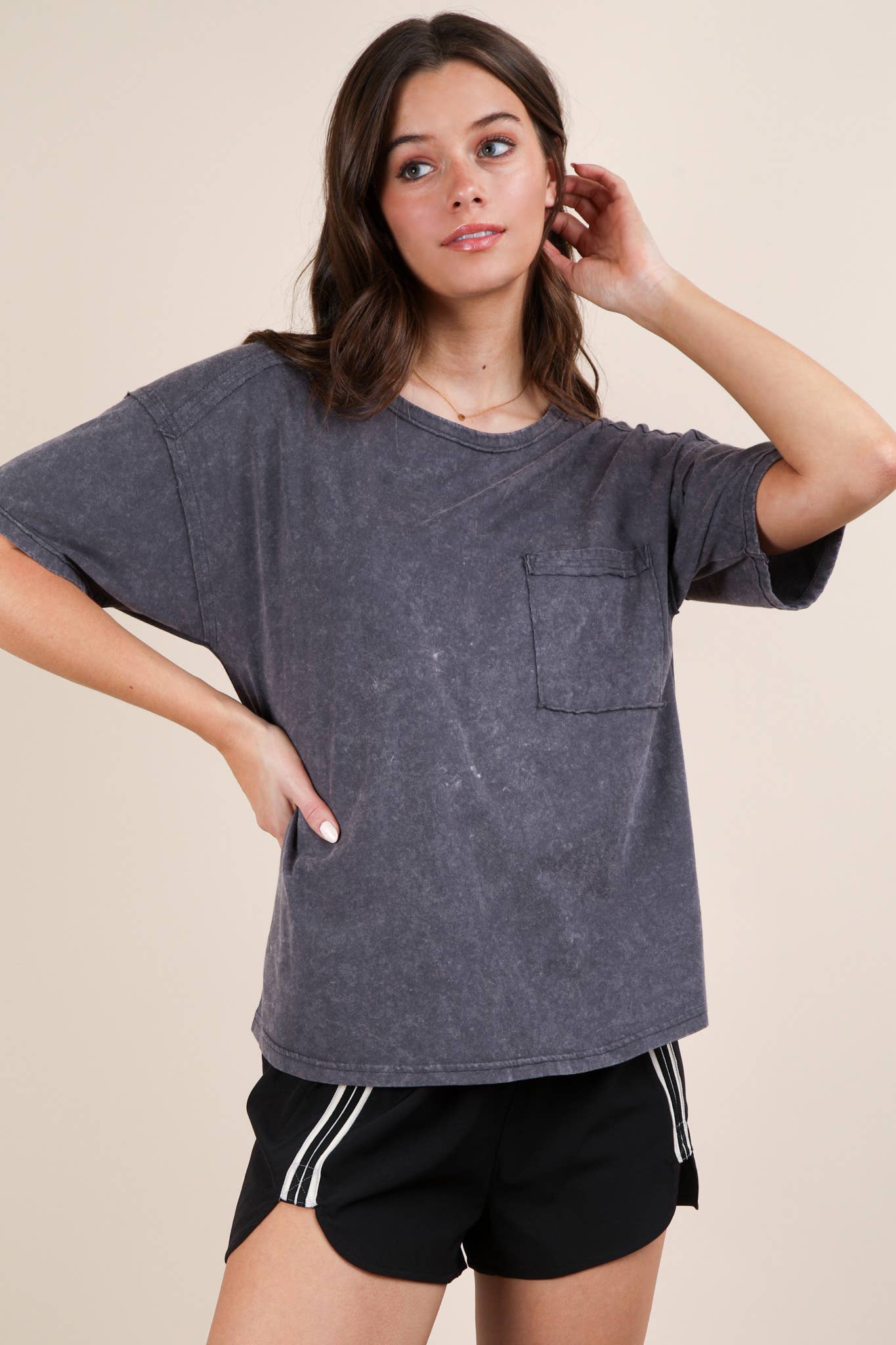 PLUS SIZE Short Sleeve Washed Knit Pocket Tee