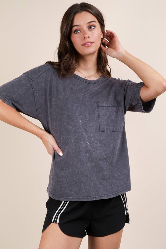 PLUS SIZE Short Sleeve Washed Knit Pocket Tee