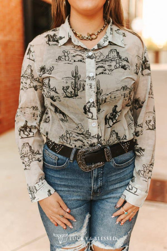 Western Desert Chiffon Collared Western Shirt