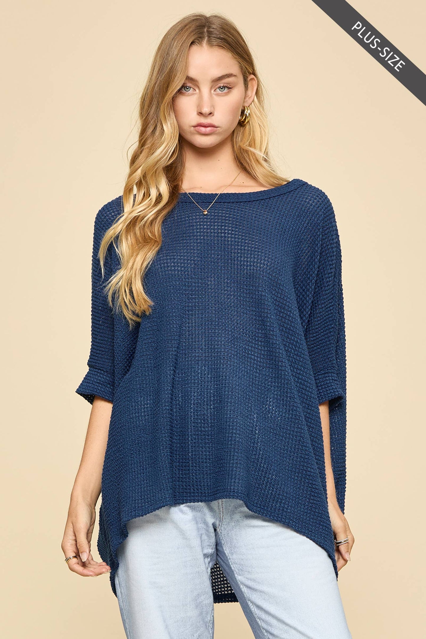 Oversized Crochet Knit Poncho To: Navy