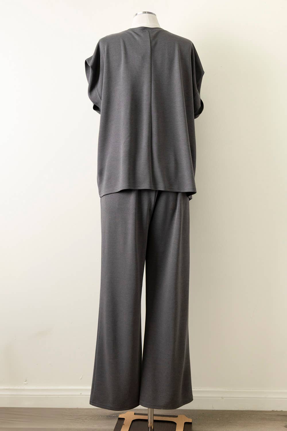 Solid Knit Comfy Top & Pants Set Color Charcoal