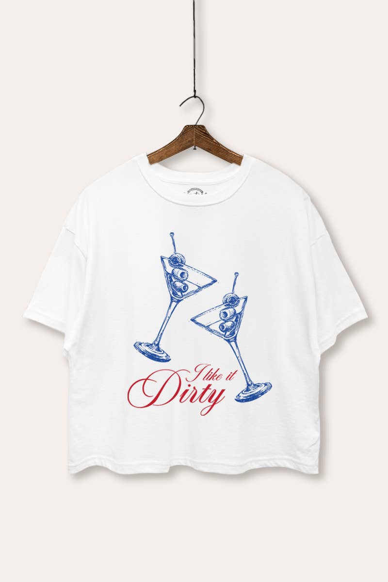 "I Like It Dirty" Martini Graphic Boxy Crop Top