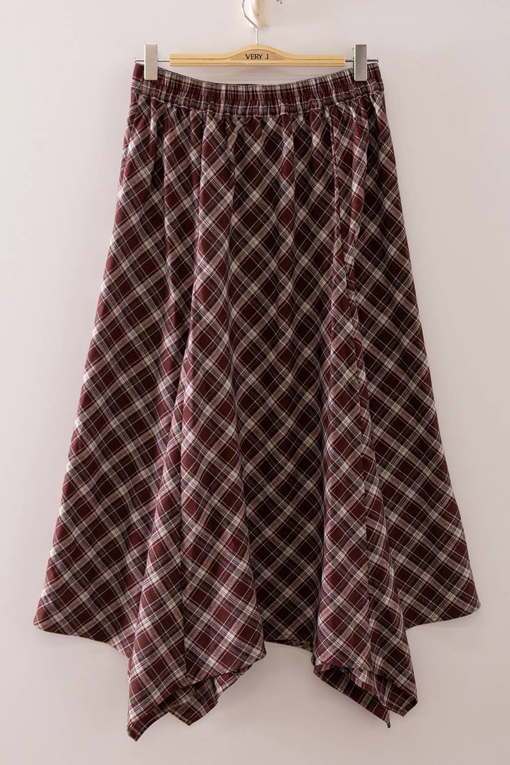 Plaid Hanky Hem Midi Skirt