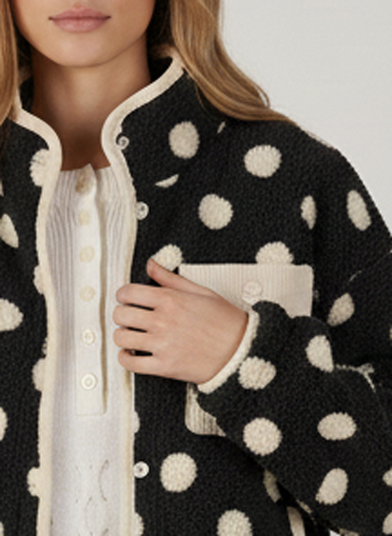 OVERSIZED REGLAN SLEEVE POLKA DOT FLEECE JACKET