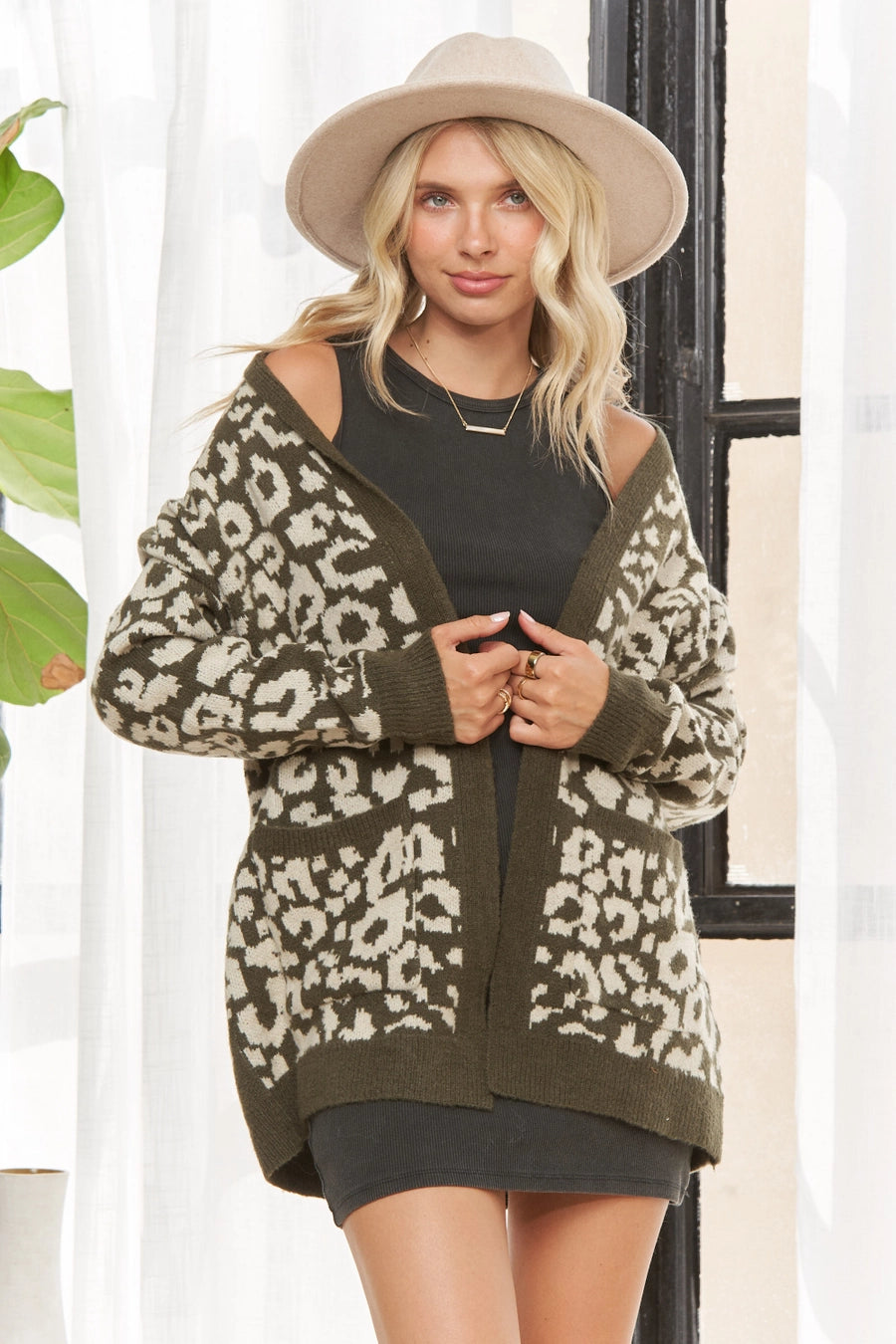 LEOPARD Print Knit Cardigan Olive