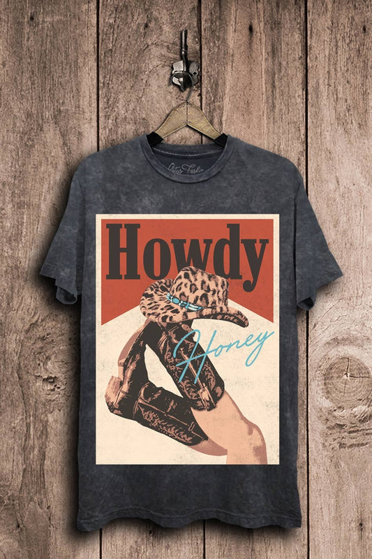 Howdy Honey Graphic Top: Vintage Black Mineral Wash
