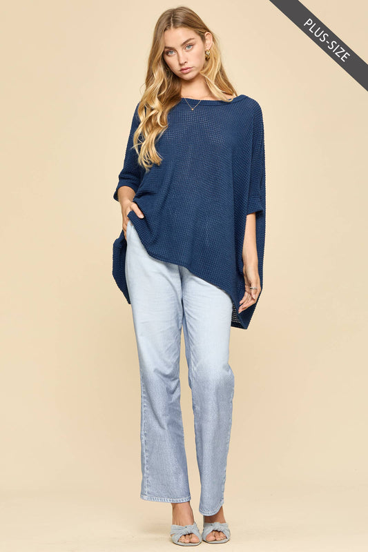 Oversized Crochet Knit Poncho To: Navy
