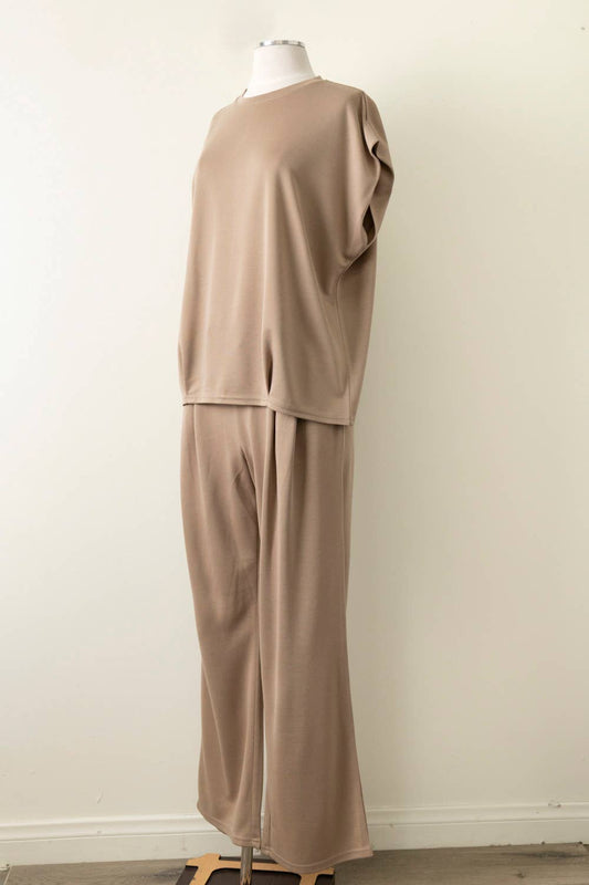 Solid Knit Comfy Top & Pants Set Color Mocha