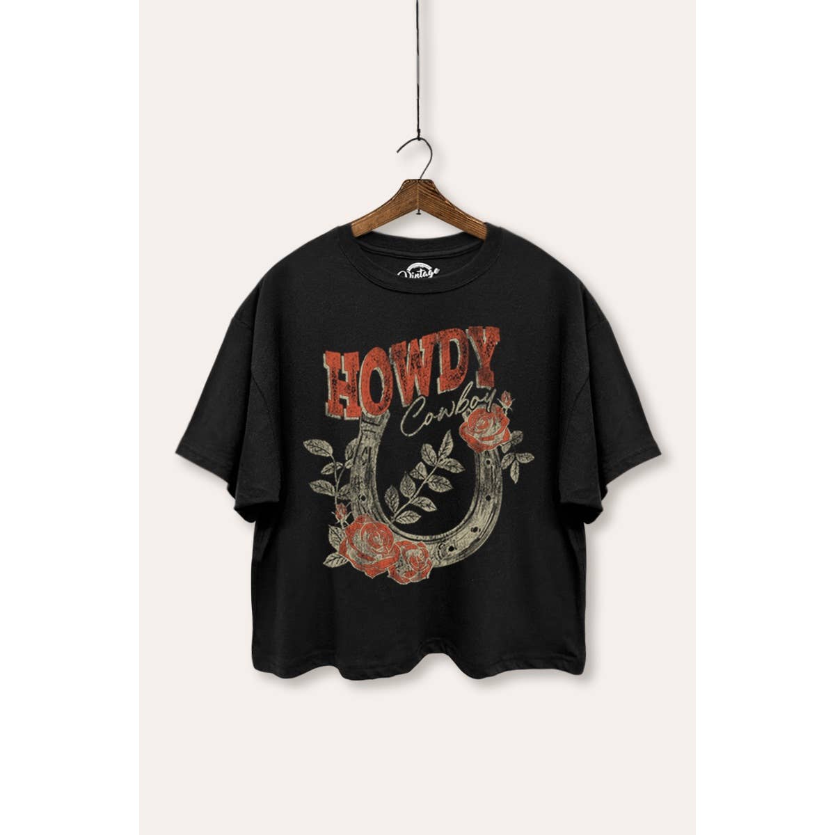 HOWDY COWBOY HORSESHOE GRAPHIC BOXY CROP TOP