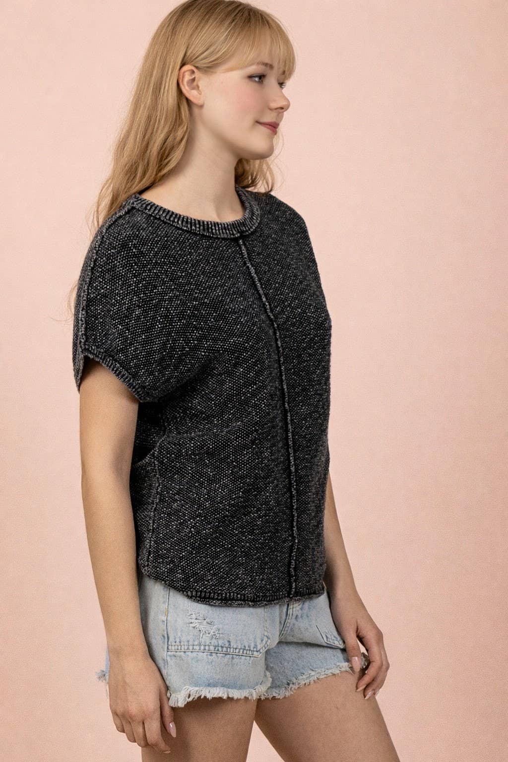 Mineral Washed Knit Casual Sweater Top