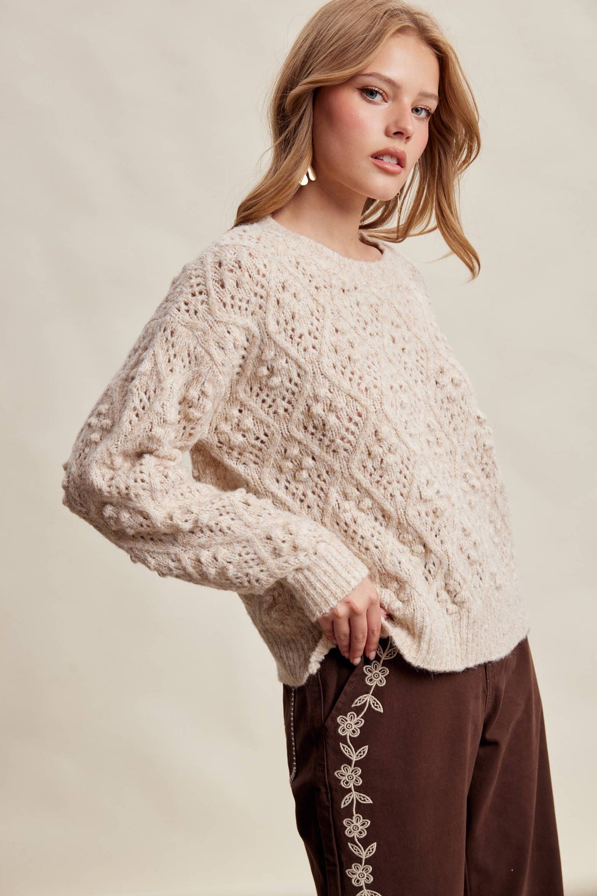 Bobble Pointelle Knit Sweater