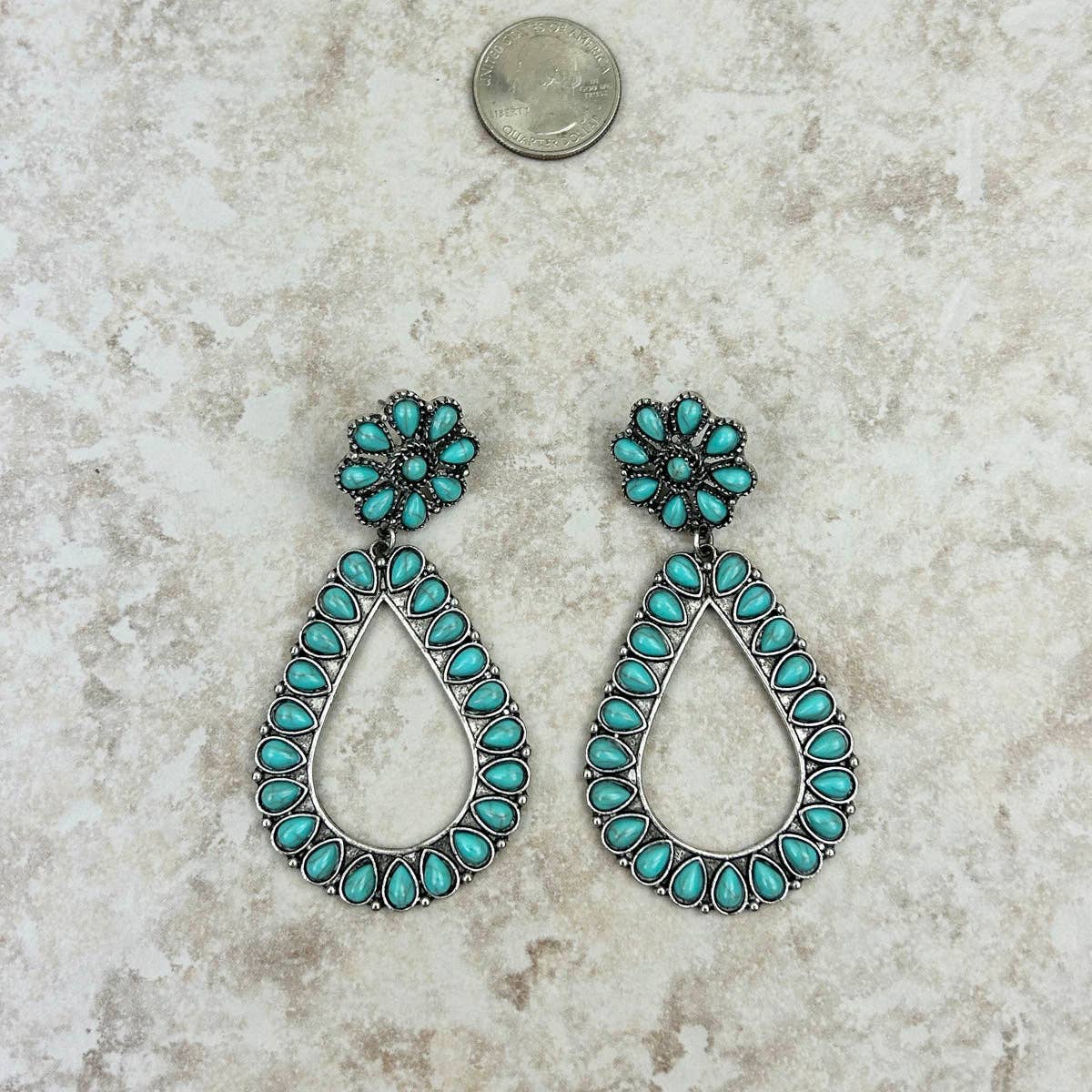 Small Blue turquoise floral concho with teardrop concho  Earring
