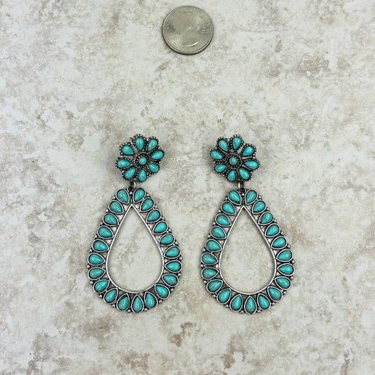 Small Blue turquoise floral concho with teardrop concho  Earring
