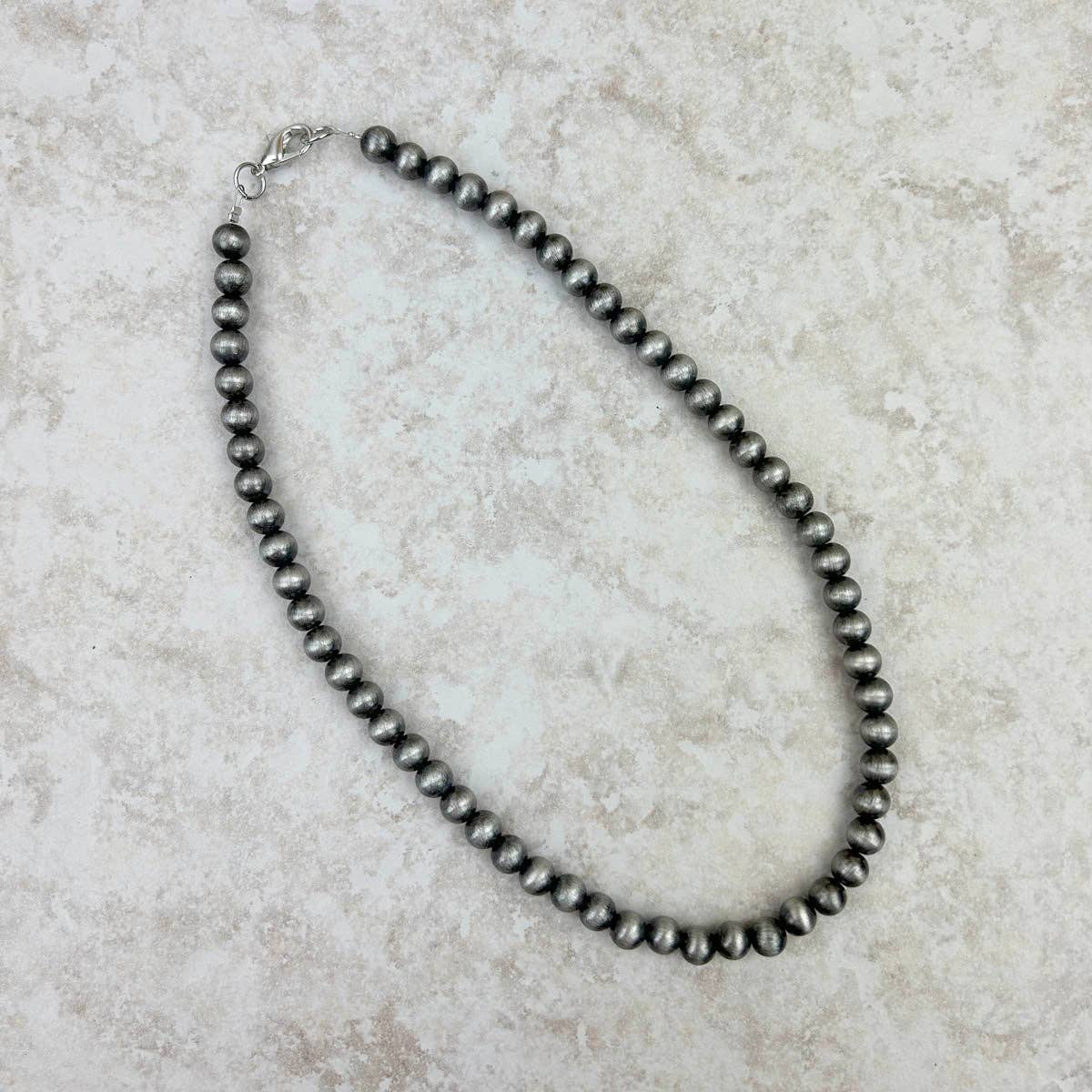 Silver Navajo pearl bead Necklace 17 Inches 8mm silver