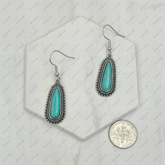 Silver metal with green turquoise stone teardrop Earrings